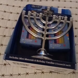 Silver Mini Menorah with Birthday Candles